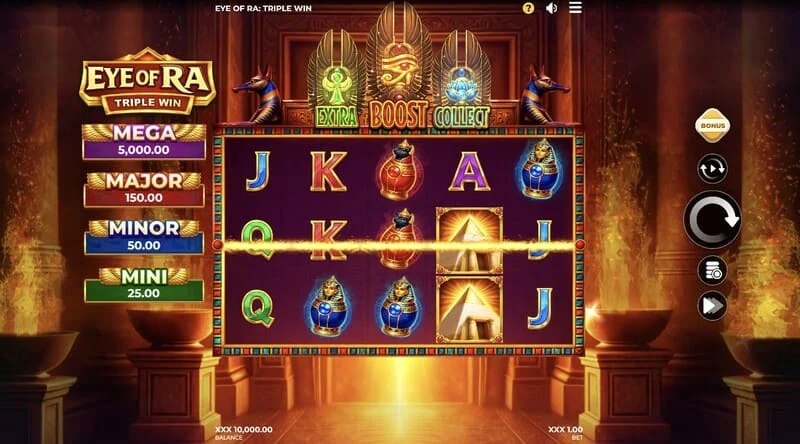 Eye of Ra Triple Win - màn hình trò chơi chính với năm cuộn